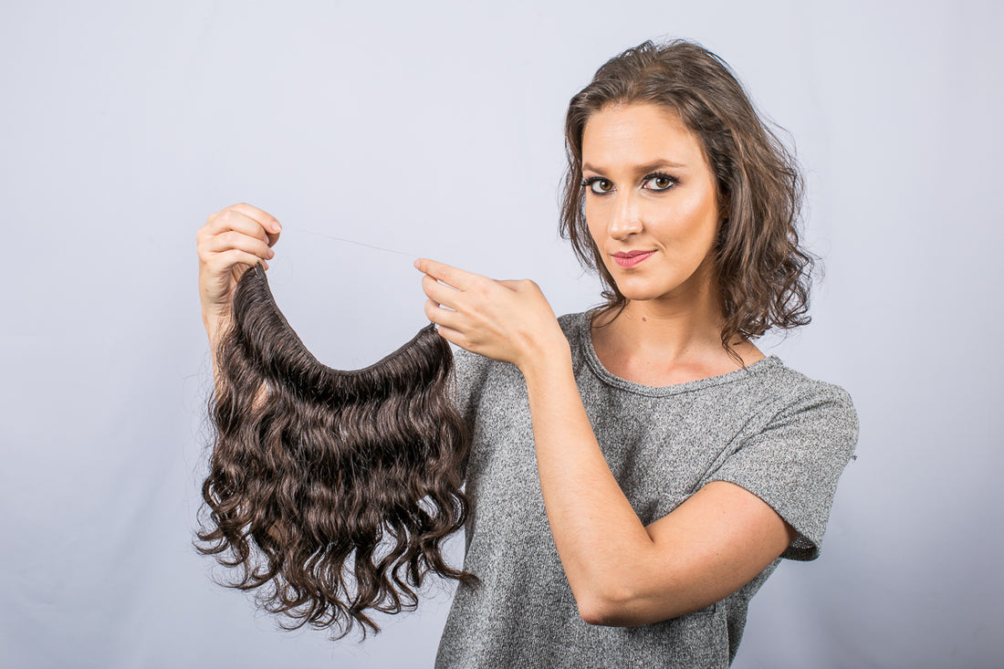 Aplique de cabelo com linha