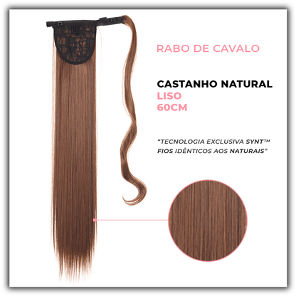 Bela Belinda Liso / 60cm Rabo-De-Cavalo Castanho Natural Entrega Rápida